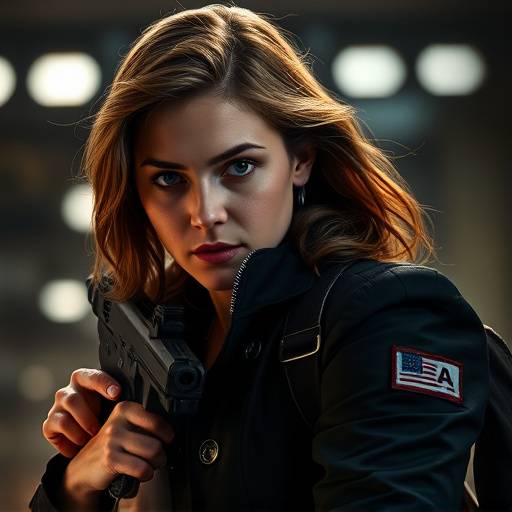 Alias TV show poster: Sydney Bristow, a CIA double agent, looking determined and resourceful.
