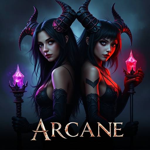 Arcane TV show poster: Vi and Jinx, two sisters with drastically different personalities, standing back-to-back.