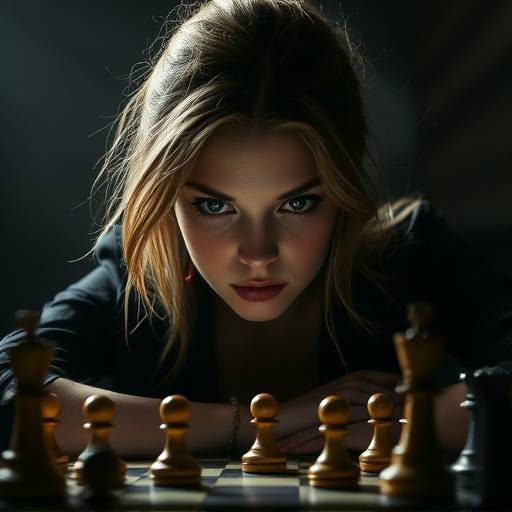 The Queen's Gambit TV show poster: Beth Harmon sitting at a chessboard, looking intensely at the pieces.